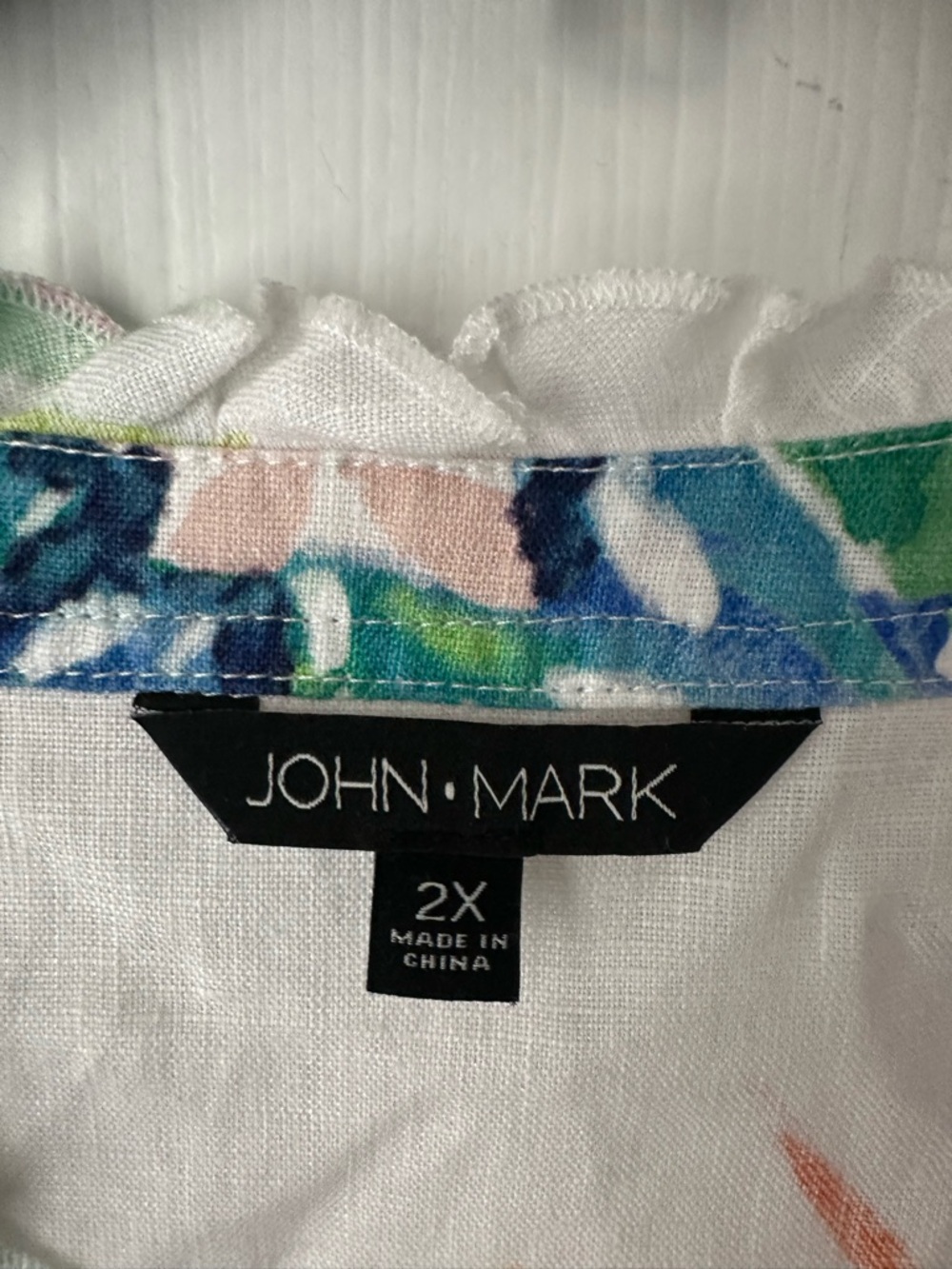 JOHN MARK SPRING FLING BLOUSE 100% LINENN 3/4SLEEVE FLORAL WHITE & MULTI SIZE 2X - Picture 4 of 7